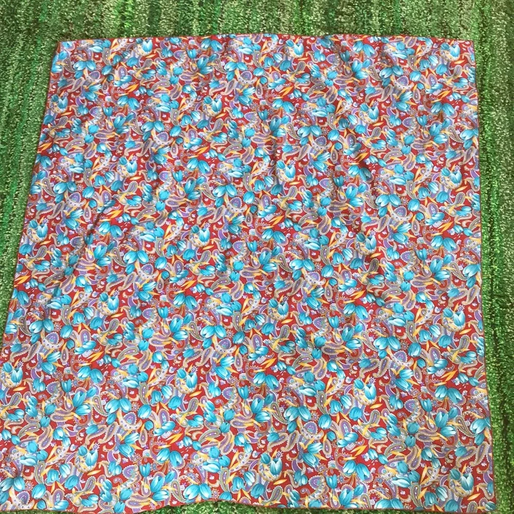 Floral Cotton Linen Square - Blue & Red